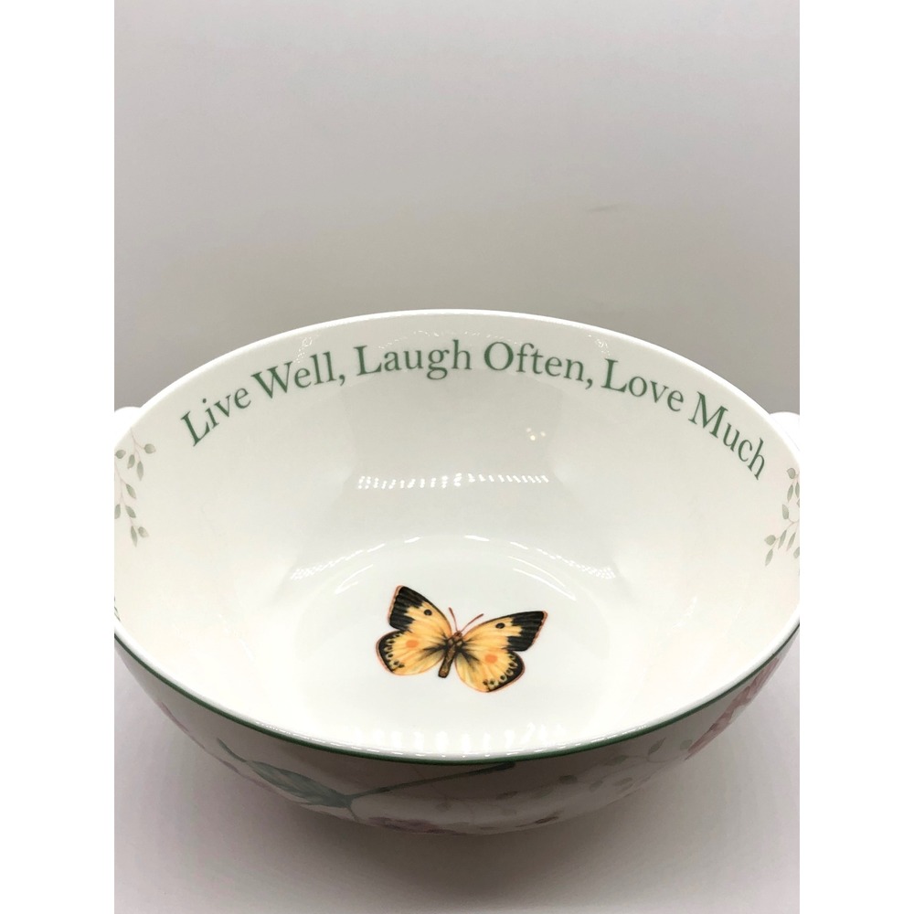Lenox Butterfly Meadow Sentiment Serving Bowl Live Well Laugh Often Love Much 9"